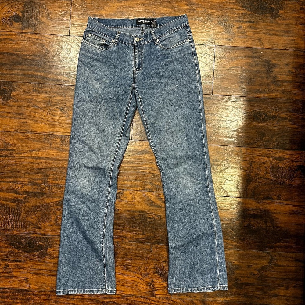 Express Jeans Hipster Mid Rise Stretch Women's Size 9/10 Blue Retro 90s